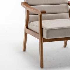 Mid-Century Modern Accent Chair, Solid Wood Frame Leather Look Microfiber Armchair with Open-Framed Arm Design, Plush Padded Seat and Back Cushion for Living Room Bedroom