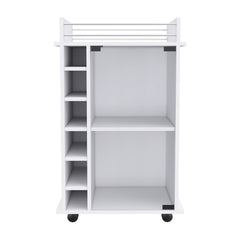 Waltz Bar Cart,Two Shelves, Six Built-in Wine Rack, Four Casters -White