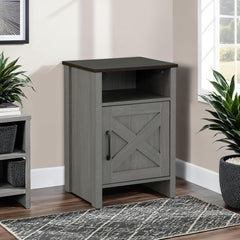 Rustic Farmhouse Style 1pc Side Table Metal Handle X-Cross On Drawer Two Tone Design Brown And Gray Finish