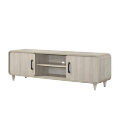 1pc TV Stand Contemporary Light Wood Finish Sliding Doors Black Handles Tapered Legs Mid-century Wooden Living Room Furniture