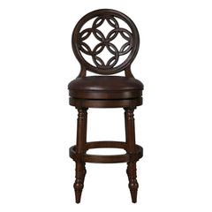 31" Wood Bar Stool with Back and Swivel Upholstered Seat, Distressed Walnut, 1PC