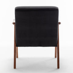 Accent Chair with Velvet Upholstery and Solid Wood Frame, Classic Mid-Century Modern Living Room Furniture for Extra Seating, Black