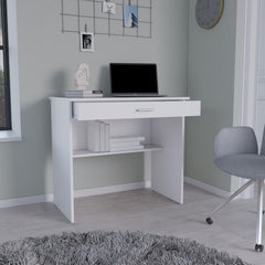 Elysium Storage Desk, Spacious Stylish with Drawer and Shelf, White