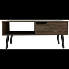 Vista Coffee Table, One Drawer, One Open Shelf, Four Legs -Dark Walnut