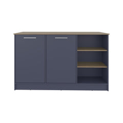 Archive Kitchen Island with Spacious Dining Countertop, Three Open Storage Shelves, Dual Cabinet Doors with Interior Shelves and Functional Floorstanding