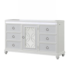 Hades Modern Style 6 Drawer Dresser Made with wood, Metal Drawer Pulls and LED in White(Includes Dresser Only - Mirror not included)