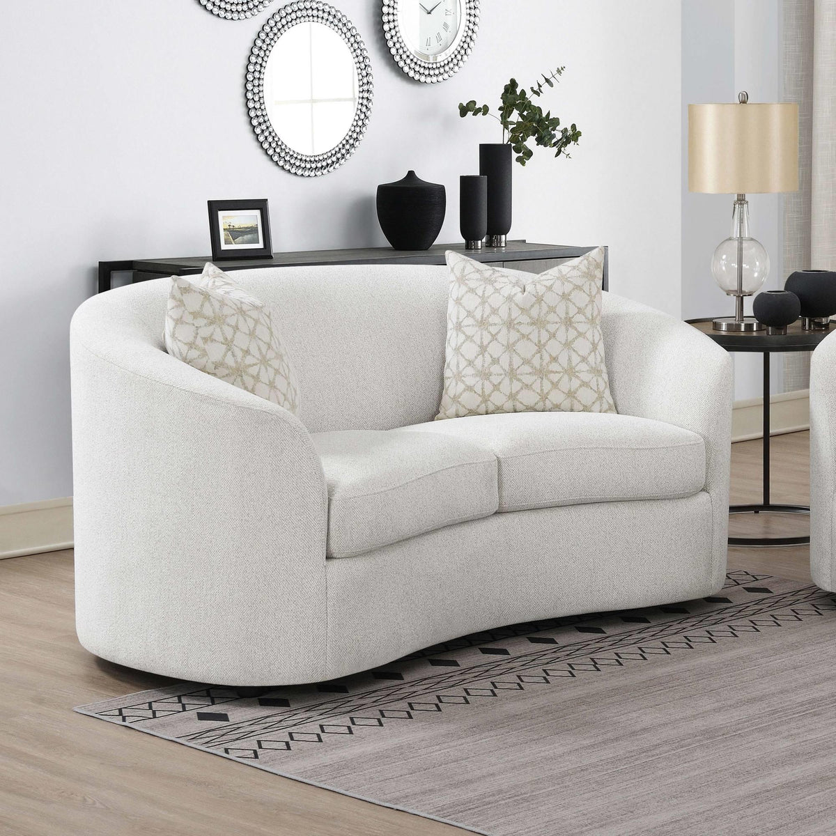 Avalon Latte Sloped Arms Loveseat with Pillows