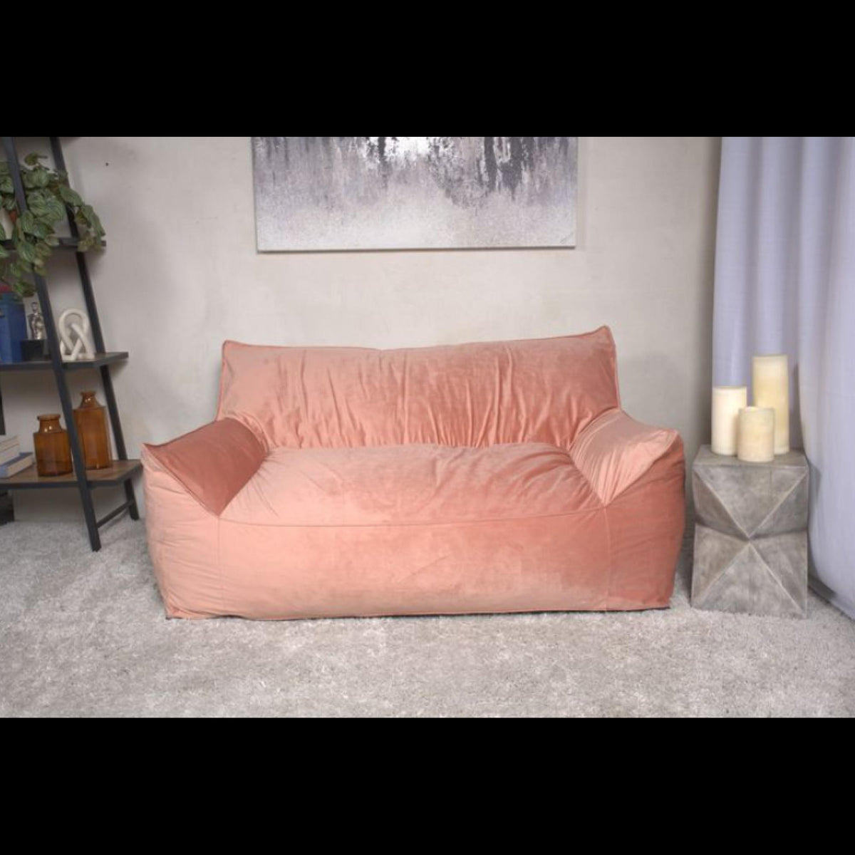 Aeneas Velveteen 2 Seater Oversized Bean Bag Chair with Armrests, Pink