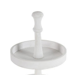 Aphrodite 15 Inch 2 Tier Round Decorative Serving Tray, White Wood Finish
