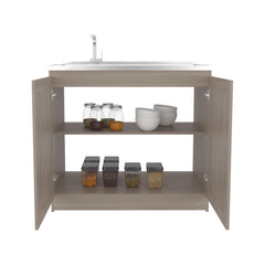 Olympus 39" Wide Utility Sink, Base Cabinet Two-Door Cabinet With Two Shelves, Stainless Steel Sink, Laundry Room, Garage Sink, Light Gray