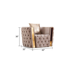 Revelation Button Tufted 3 Pc Set with Velvet Fabric and Gold Accent in Taupe