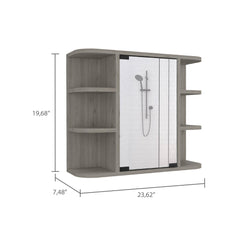 Record Medicine Cabinet, Six External Shelves Mirror, Three Internal Shelves -Light Gray