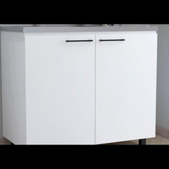 Pulsar 2 Utility Sink with Cabinet, Stainless Steel Countertop, Interior Shelf-White
