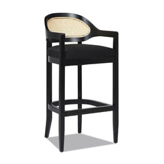 Ares Mid-Century Modern 30.5" Cane Back Bar Stool, Jet Black