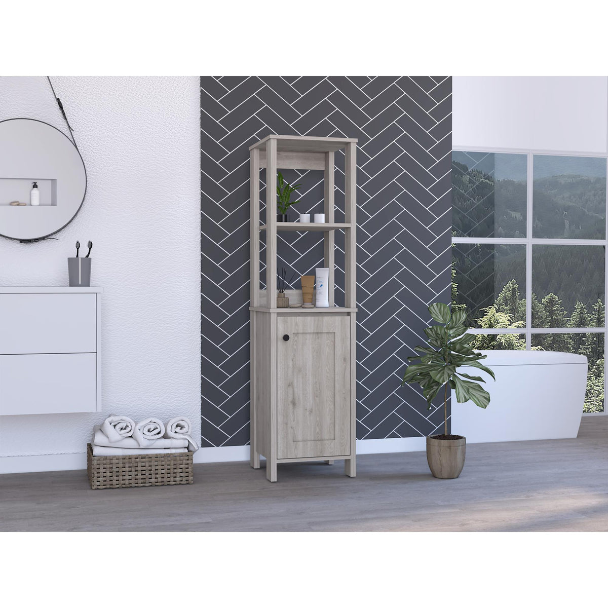 Vista 4-Shelf Linen Cabinet Light Grey