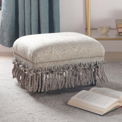 Apollo Accent Footstool Ottoman, Silvery-Blue Beige Paisley Jacquard