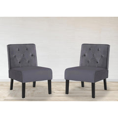 Venus 53" 2Piece Living Room Armless Button Tufted Pattern Accent Chair with Velvet Fabric and Premium High Density Foam Cushion, Grey