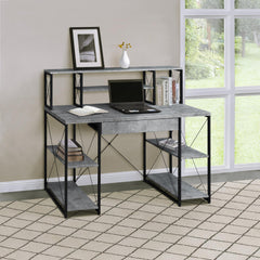 Iphigenia and Black Office Desk with Open Shelves and Hutch