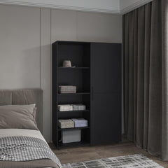 Eco High One Door Freestanding Armoire With Hanging Rod And Interior Shelves, Compact Bedroom Wardrobe, Black