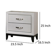 Pinnacle Nightstand, 2 Drawers, White Wood Finished Frame, Metal Handles