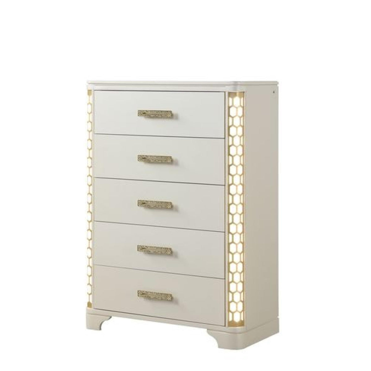 Lyric 5-Drawer Chest with side LED Lightning made with Wood in Beige