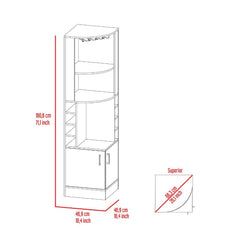 Story Corner Bar Cabinet, Eight Bottle Cubbies, Double Door, Two Open Shelves -Smokey Oak