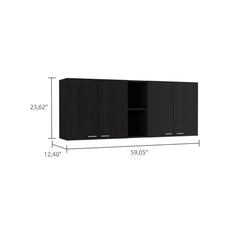 Star 150 Wall Cabinet, Double Door, Two External Shelves, Two Interior Shelves -Black