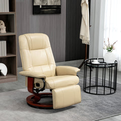 Swivel Recliner Chair, PU Leather Reclining Armchair with Retractable Footrest, Lounge Chair with Wood Base and Adjustable High Back for Small Spaces, Living Room, RV, Bedroom, Cream White