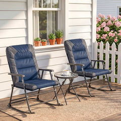 3 Piece Outdoor Folding Rocking Chair and Table Set - Blue and Grey
