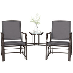 Outdoor Glider Chairs with Coffee Table, Patio 2-Seat Rocking Chair Swing Loveseat with Breathable Sling for Backyard, Garden, and Porch, Gray