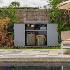 Outdoor Storage Cabinet, Outdoor Tool Shed with Galvanized Top and Two Shelves for Yard Tools or Pool Accessories, Gray