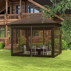 12' x 12' Pop Up Canopy Tent with Netting and Carry Bag, Instant Sun Shelter with 137 sq.ft Shade, Dark Brown