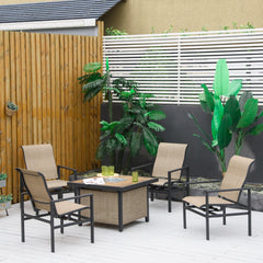 5 Piece Garden Patio Dining Set, Dinner Table with Built-in Ice Bucket Insert, 4 Rocking Chairs, Beige