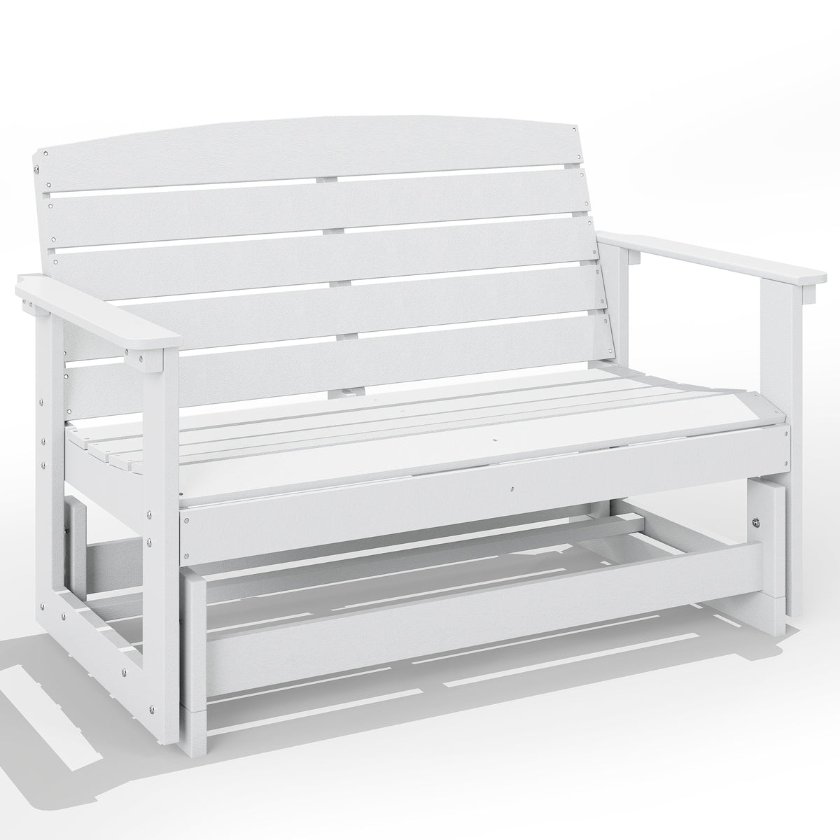 Patio Glider Bench w/ HDPE Slatted Double Rocking Chair, White