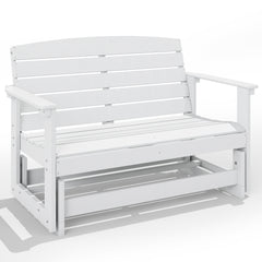Patio Glider Bench w/ HDPE Slatted Double Rocking Chair, White