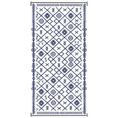 Reversible Outdoor Rug, Waterproof Plastic Straw with Carry Bag, 9' x 18', Blue & White Rhombus