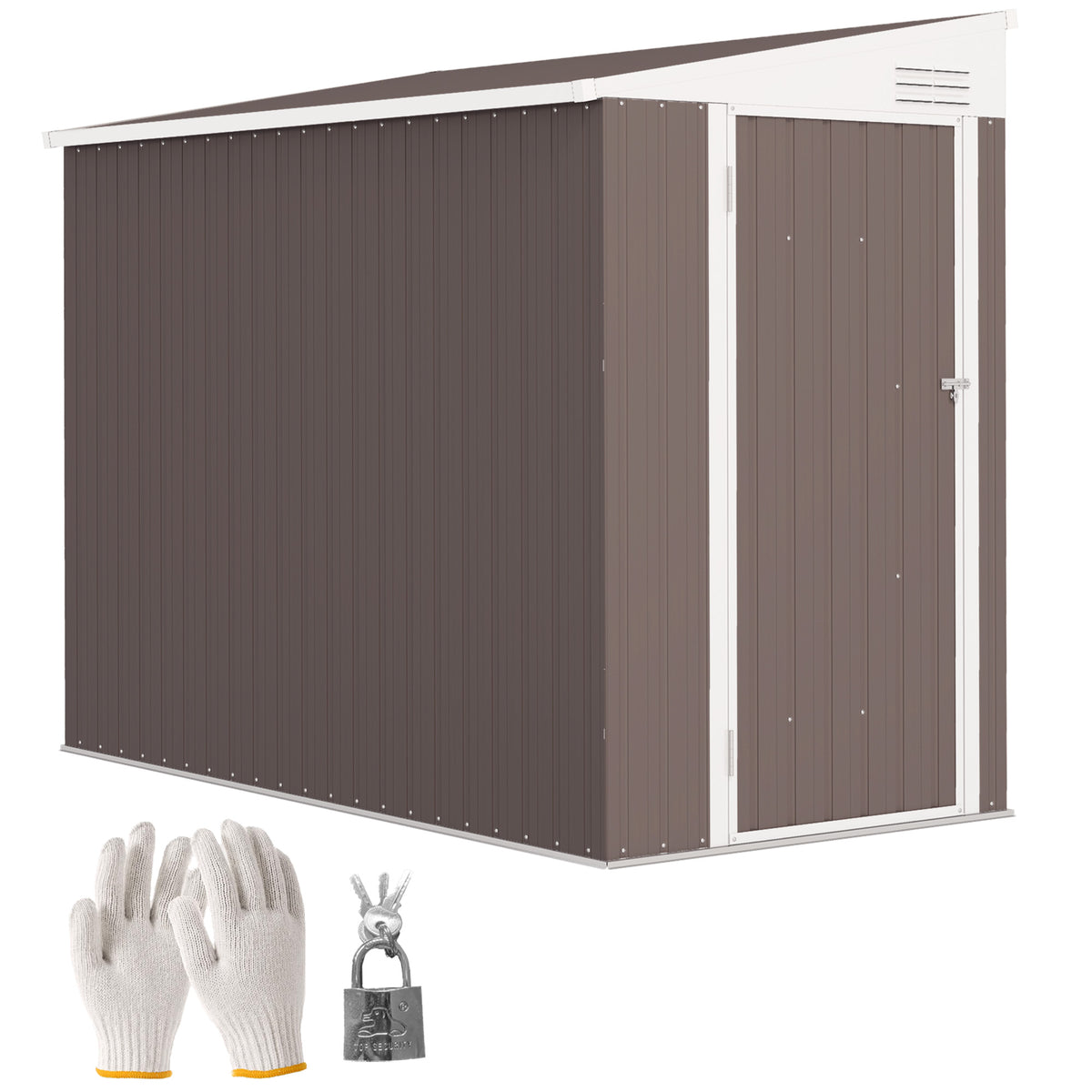 4' x 7.7' Lean to Garden Storage Shed, Outdoor Metal Tool House with Lockable Door Vents for Backyard Patio Lawn