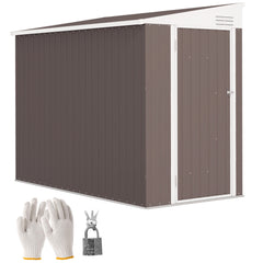 4' x 7.7' Lean to Garden Storage Shed, Outdoor Metal Tool House with Lockable Door Vents for Backyard Patio Lawn