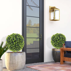 2 Pack 1.3ft Artificial Ball Eucalyptus Topiary with Ground Stake, UV Resistant Faux Greenery for Indoor Outdoor