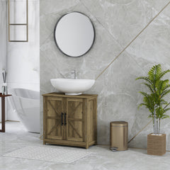 Farmhouse Pedestal Sink Storage Cabinet, Bathroom Sink Cabinet with 2 Barn Doors and Adjustable Shelf, Light Gray