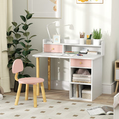 Kids Study Desk with Storage, Kids Desk and Chair Set for Bedroom & Study Room, Girls Boys Aged 3-8 Years, Pink