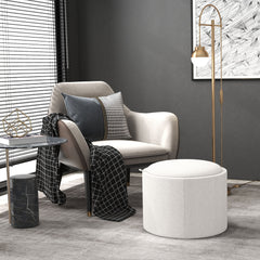 Round Storage Ottoman Coffee Table with Flip Top Tray, Linen Fabric Upholstered Footstool with Hidden Compartment