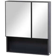 Wall-Mounted Medicine Cabinet, Bathroom Mirror Cabinet with Double Doors and Storage Shelves, Black