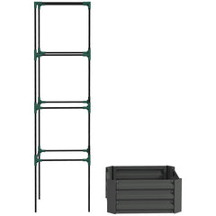 Galvanized Planter Box, 24" x 24" x 73.5" Raised Garden Bed with Tomato Cage for Climbing Vines, Dark Gray