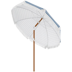 7 x 7 ft Outdoor Umbrella with Tilt, Vent, Patio Market Table Umbrella Parasol with Fringed Ruffles and Flounce, Blue