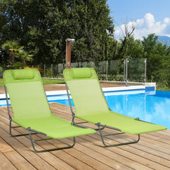 2 Piece Folding Chaise Lounge Chairs, Pool Sun Tanning Chairs with Reclining Back, Breathable Mesh Seat, Headrest for Beach, Yard, Patio, Green