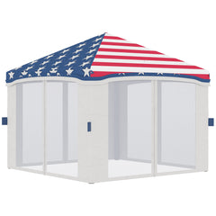 10' x 10' Pop Up Canopy Tent with Netting, Instant Tents for Parties, Height Adjustable, with Wheeled Carry Bag and 4 Sand Bags for Outdoor, Garden, Patio, American Flag