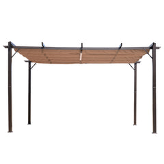 10' x 13' Aluminum Patio Pergola with Retractable Pergola Canopy, Backyard Shade Shelter for Porch, Outdoor Party, Garden, Grill Gazebo, Brown