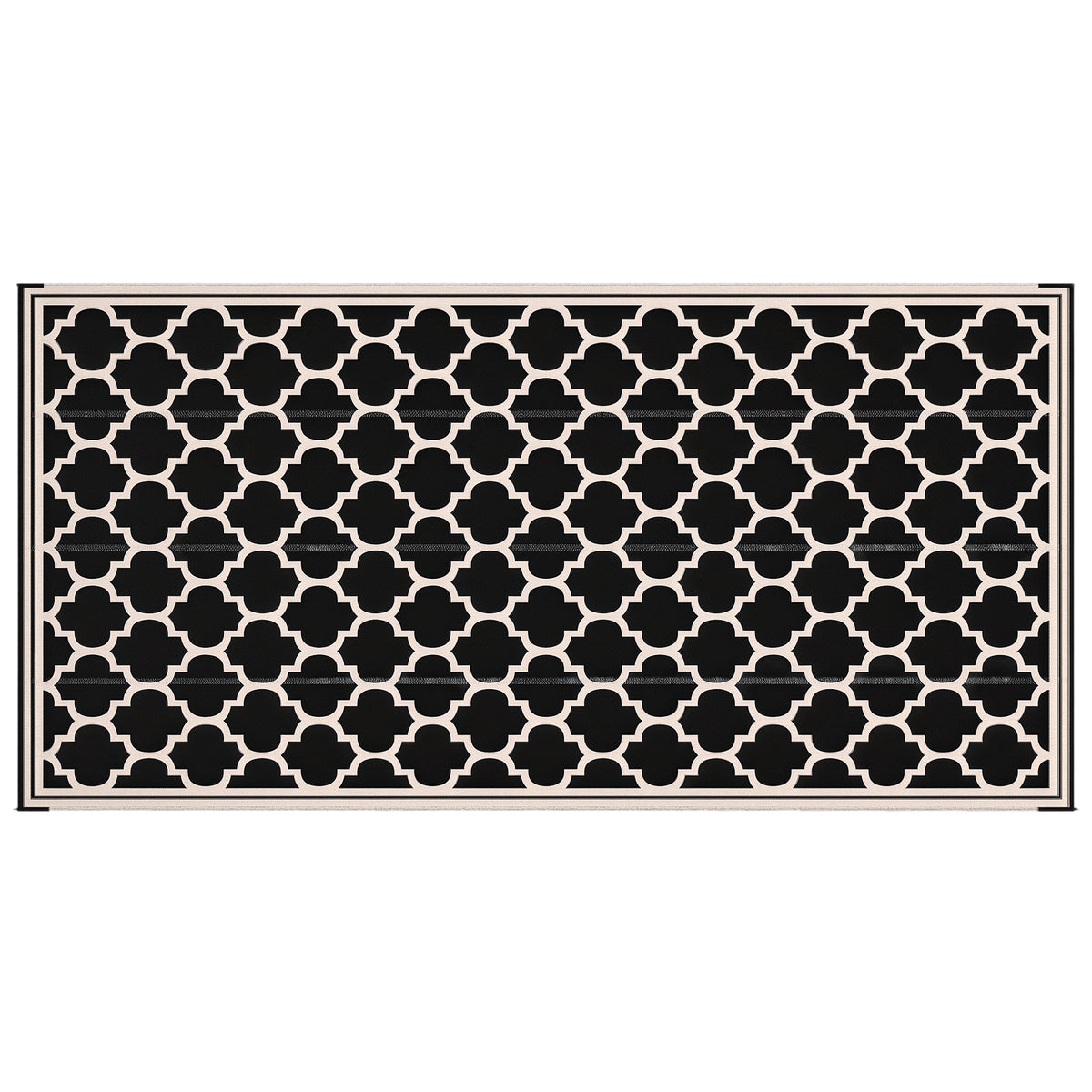 Reversible Outdoor Rug, 9' x 18' Waterproof Plastic Straw Floor Mat, Portable RV Camping Carpet, Large Floor Mat for Deck, Backyard, Picnic, Beach, Black & Beige