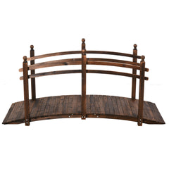 7.5' Fir Wood Garden Bridge Arc Walkway with Side Railings, Perfect for Backyards, Gardens, & Streams, Carbonized